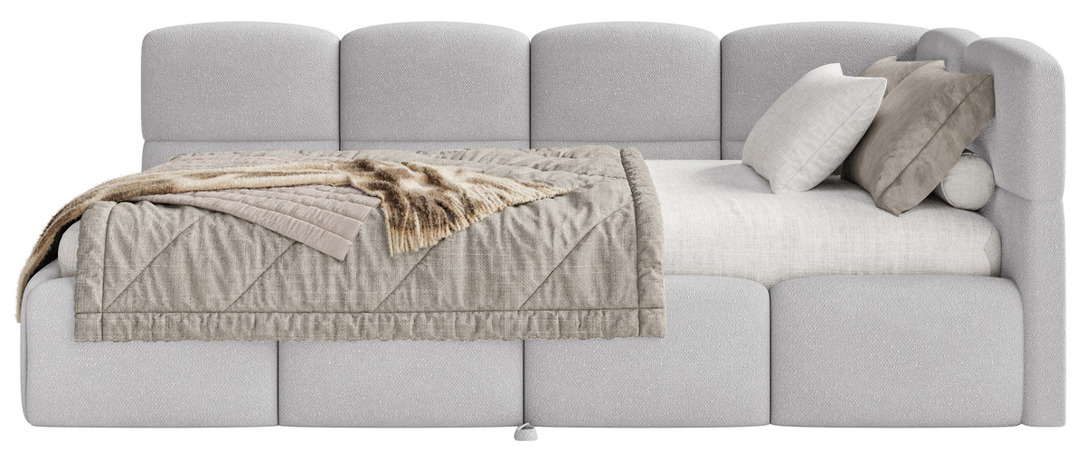 Jugendbett 90x200 cm Cloudy, ausziehbar, rechtsseitig, mit hellgrauen Chenille-Matratzen