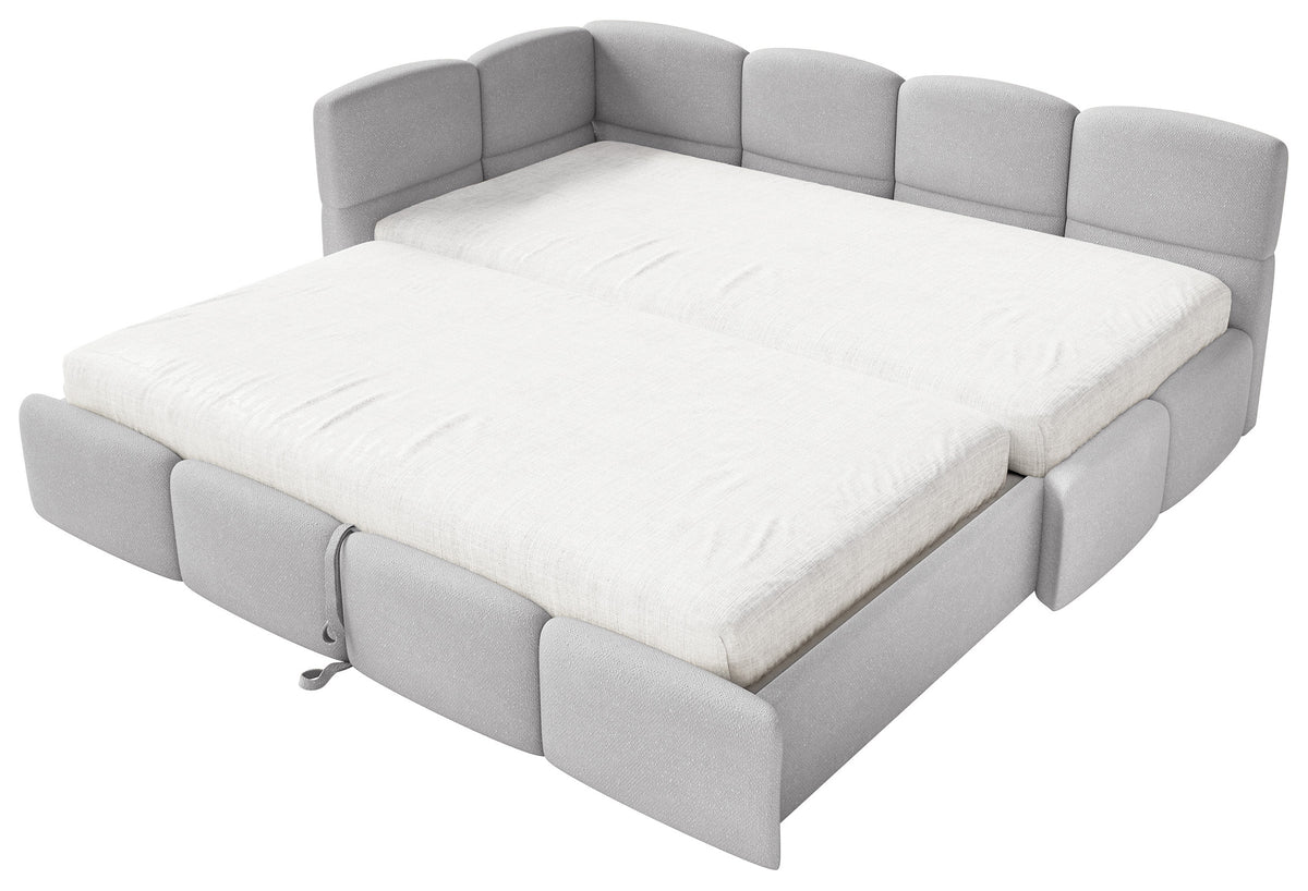 Jugendbett 90x200 cm Cloudy, linksseitig ausziehbar, mit hellgrauen Chenille-Matratzen