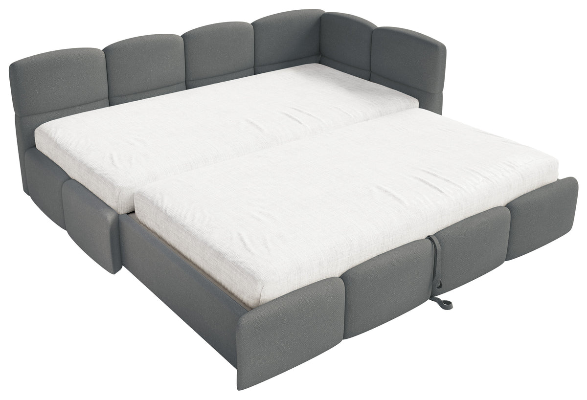 Jugendbett 90x200 cm Cloudy, rechtsseitig ausziehbar, mit dunkelgrauen Chenille-Matratzen