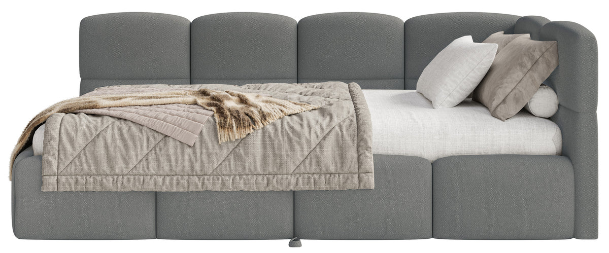 Jugendbett 90x200 cm Cloudy, rechtsseitig ausziehbar, mit dunkelgrauen Chenille-Matratzen