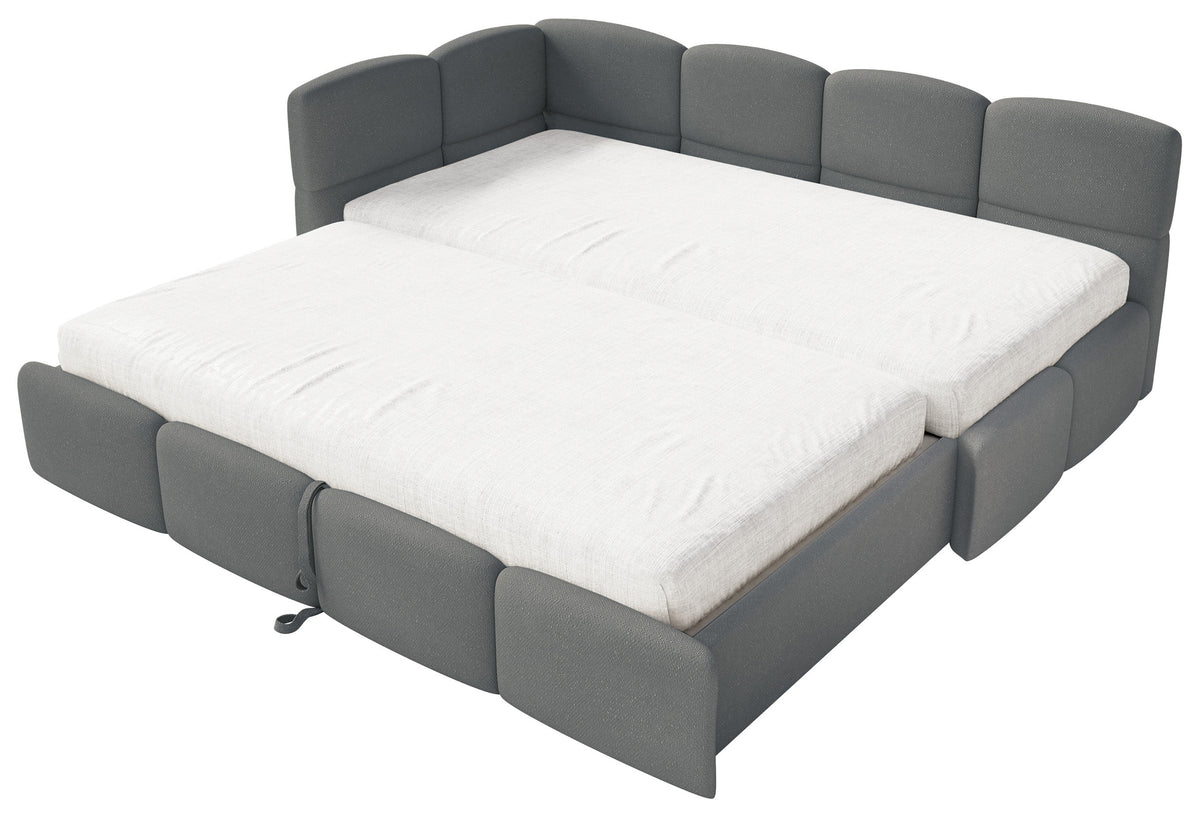 Jugendbett 90x200 cm Cloudy, links ausziehbar, mit dunkelgrauen Chenille-Matratzen