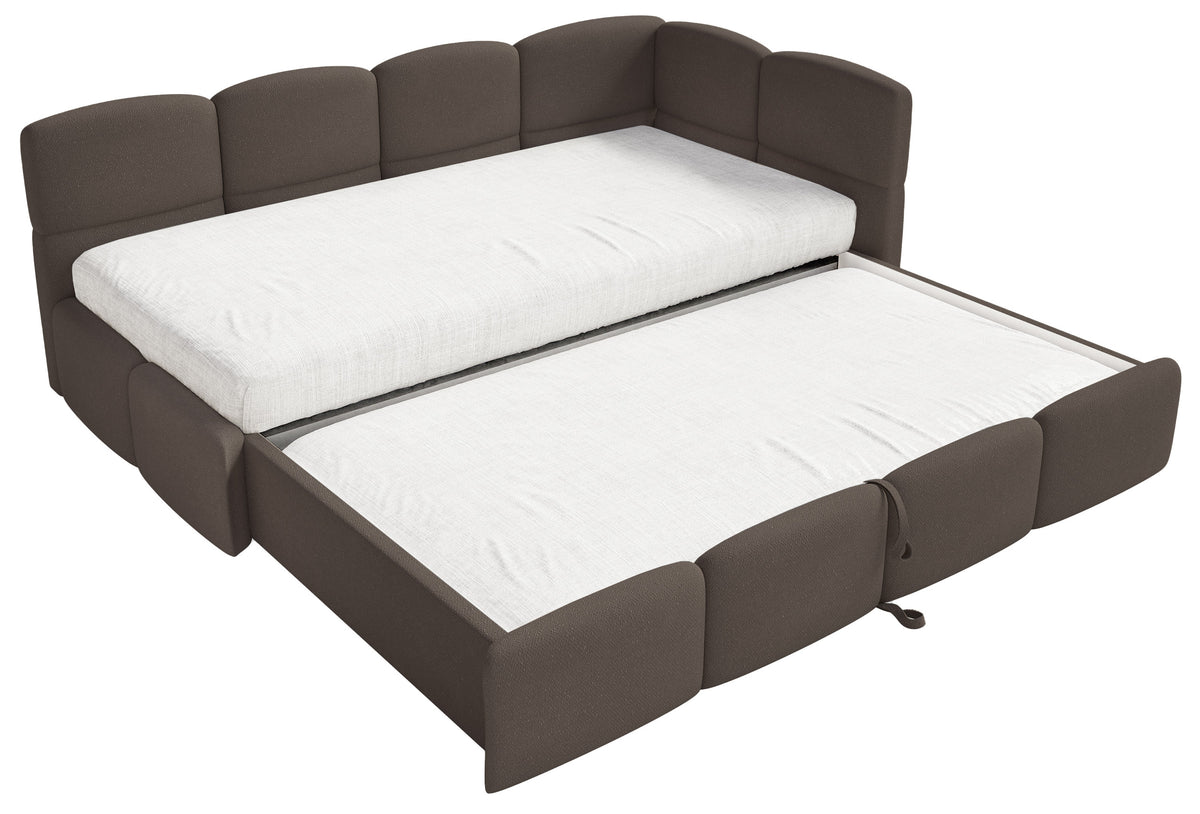 Jugendbett 90x200 cm Cloudy, rechtsseitig ausziehbar, mit Matratzen, brauner Chenille