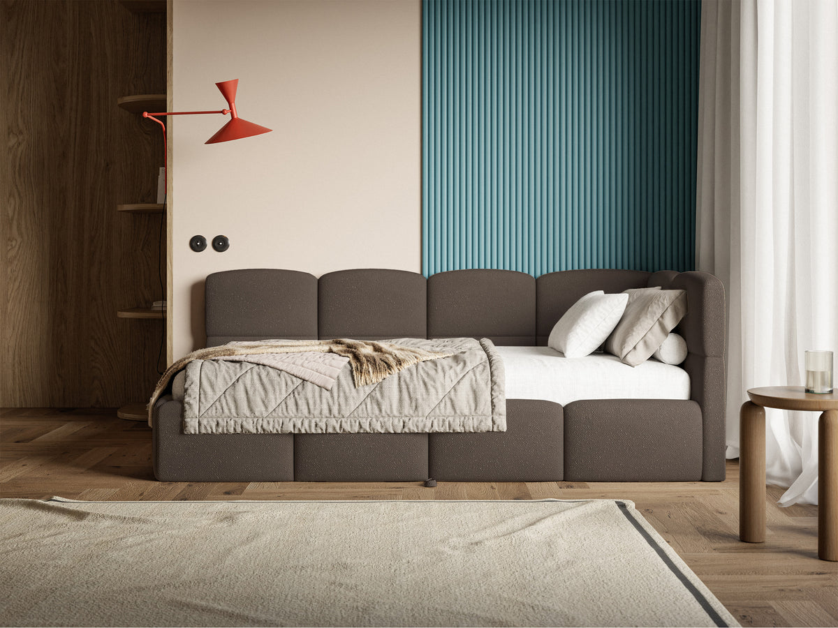 Jugendbett 90x200 cm Cloudy, rechtsseitig ausziehbar, mit Matratzen, brauner Chenille