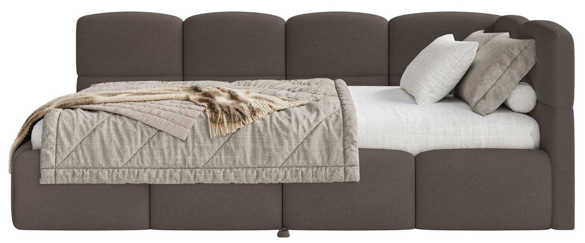 Jugendbett 90x200 cm Cloudy, rechtsseitig ausziehbar, mit Matratzen, brauner Chenille