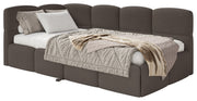 Jugendbett 90x200 cm Cloudy, ausziehbar, linksseitig, mit Matratzen, braunes Chenille