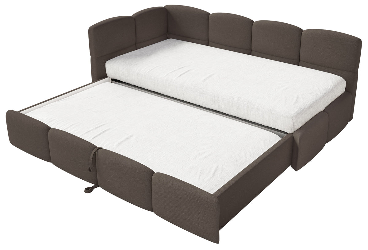 Jugendbett 90x200 cm Cloudy, ausziehbar, linksseitig, mit Matratzen, braunes Chenille
