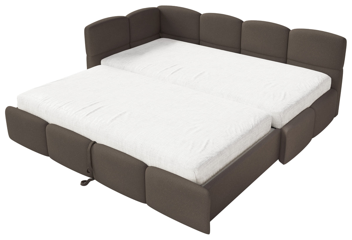 Jugendbett 90x200 cm Cloudy, ausziehbar, linksseitig, mit Matratzen, braunes Chenille
