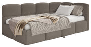 Jugendbett 90x200 cm Cloudy, ausziehbar, rechtsseitig, mit Matratzen, hellbrauner Chenille