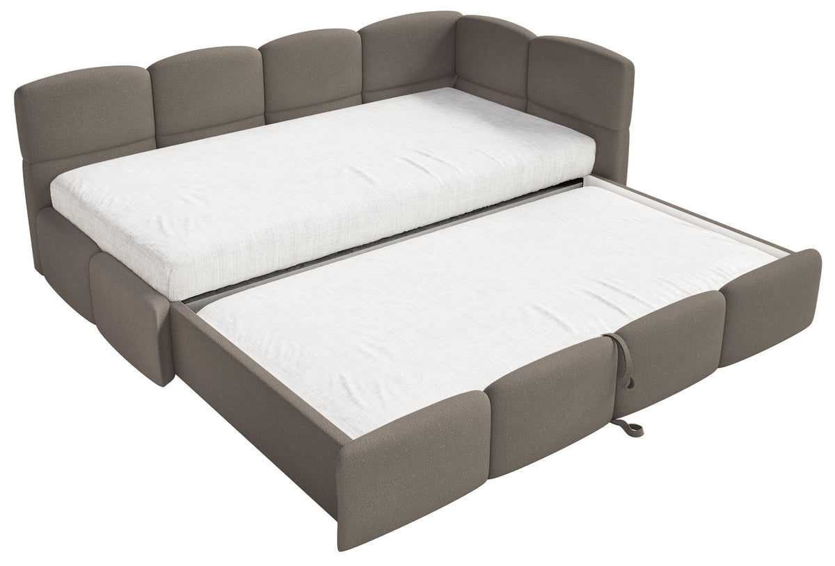 Jugendbett 90x200 cm Cloudy, ausziehbar, rechtsseitig, mit Matratzen, hellbrauner Chenille