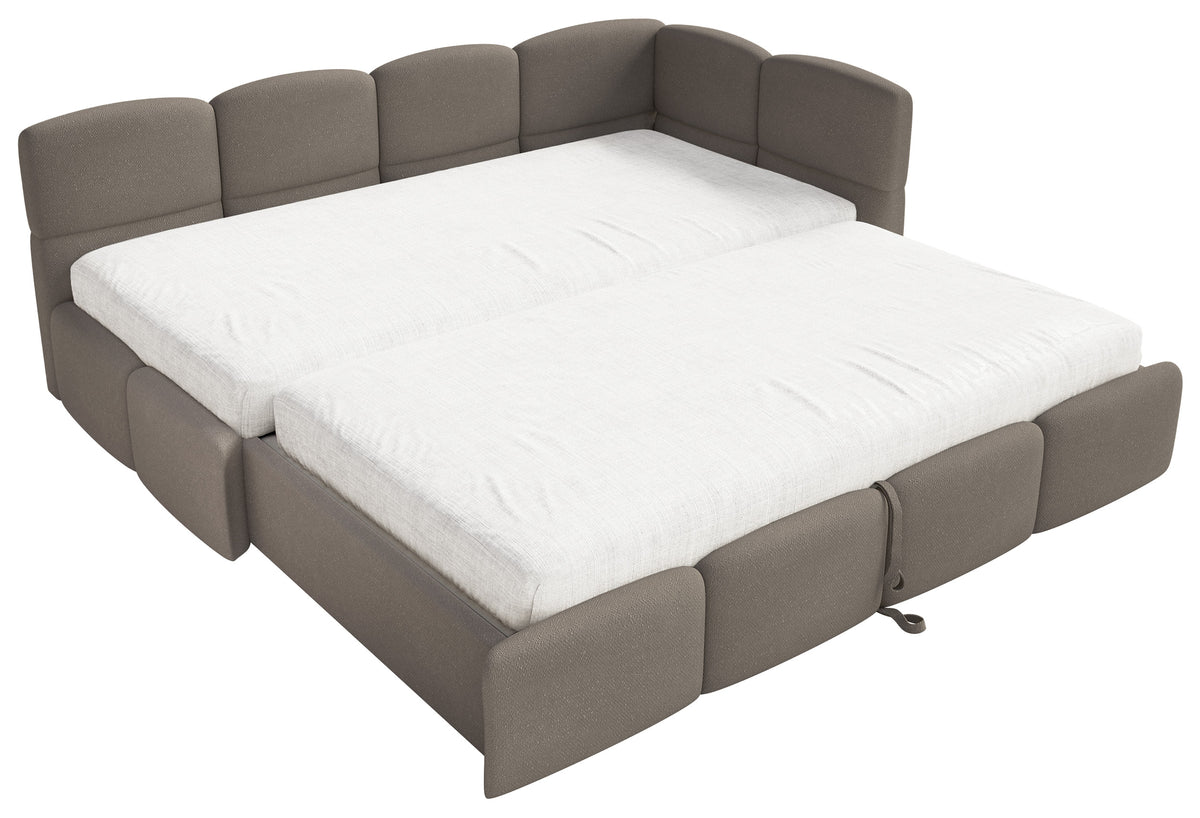 Jugendbett 90x200 cm Cloudy, ausziehbar, rechtsseitig, mit Matratzen, hellbrauner Chenille