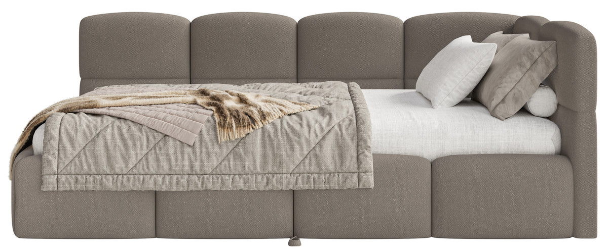 Jugendbett 90x200 cm Cloudy, ausziehbar, rechtsseitig, mit Matratzen, hellbrauner Chenille