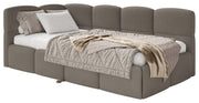 Jugendbett 90x200 cm Cloudy, ausziehbar, linksseitig, mit Matratzen, hellbrauner Chenille
