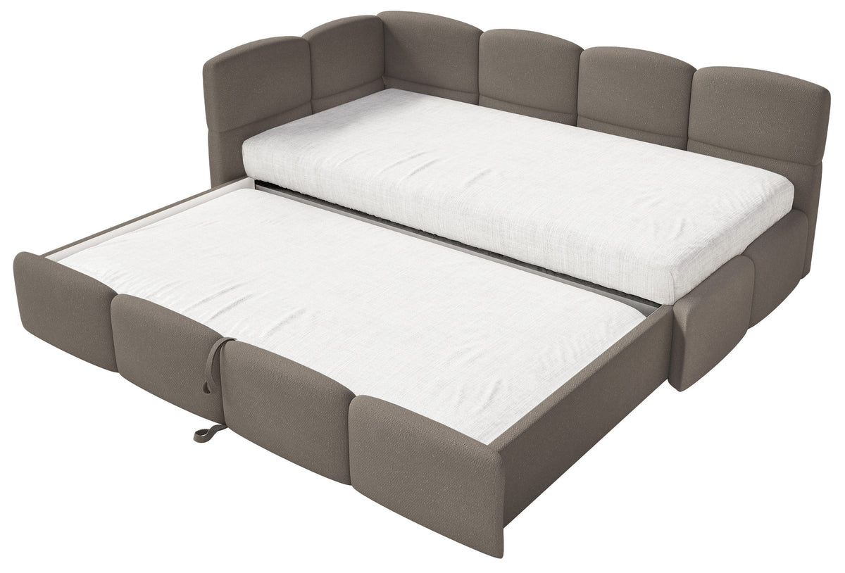Jugendbett 90x200 cm Cloudy, ausziehbar, linksseitig, mit Matratzen, hellbrauner Chenille