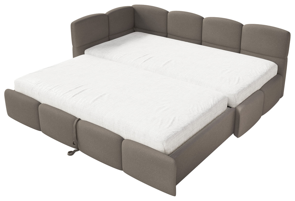 Jugendbett 90x200 cm Cloudy, ausziehbar, linksseitig, mit Matratzen, hellbrauner Chenille