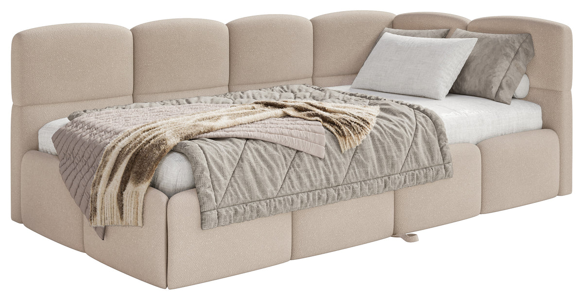 Jugendbett 90x200 cm Cloudy, rechts ausziehbar, mit Matratzen, beige Chenille