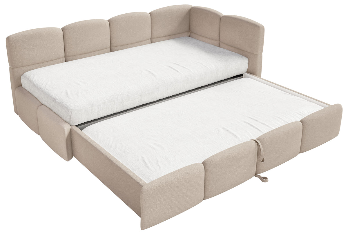 Jugendbett 90x200 cm Cloudy, rechts ausziehbar, mit Matratzen, beige Chenille