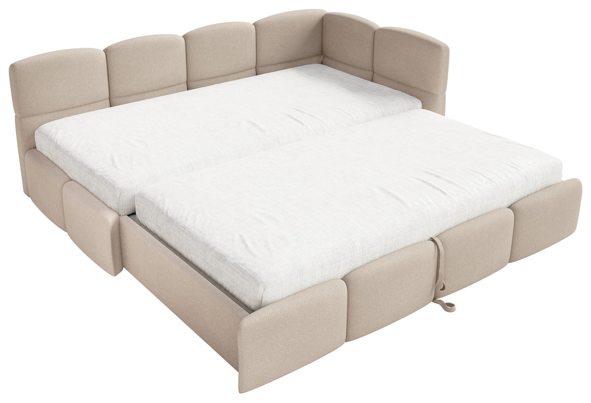 Jugendbett 90x200 cm Cloudy, rechts ausziehbar, mit Matratzen, beige Chenille