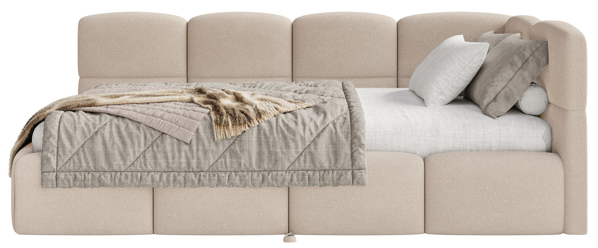 Jugendbett 90x200 cm Cloudy, rechts ausziehbar, mit Matratzen, beige Chenille