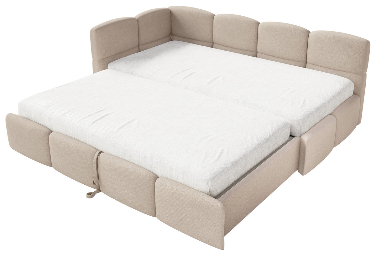 Jugendbett 90x200 cm Cloudy, links ausziehbar, mit Matratzen, beige Chenille