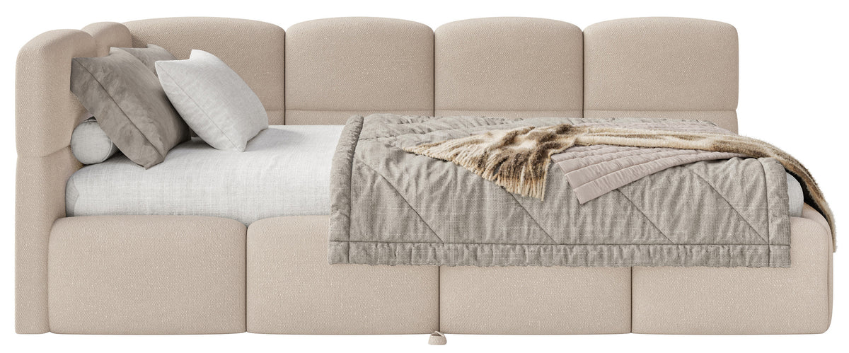 Jugendbett 90x200 cm Cloudy, links ausziehbar, mit Matratzen, beige Chenille