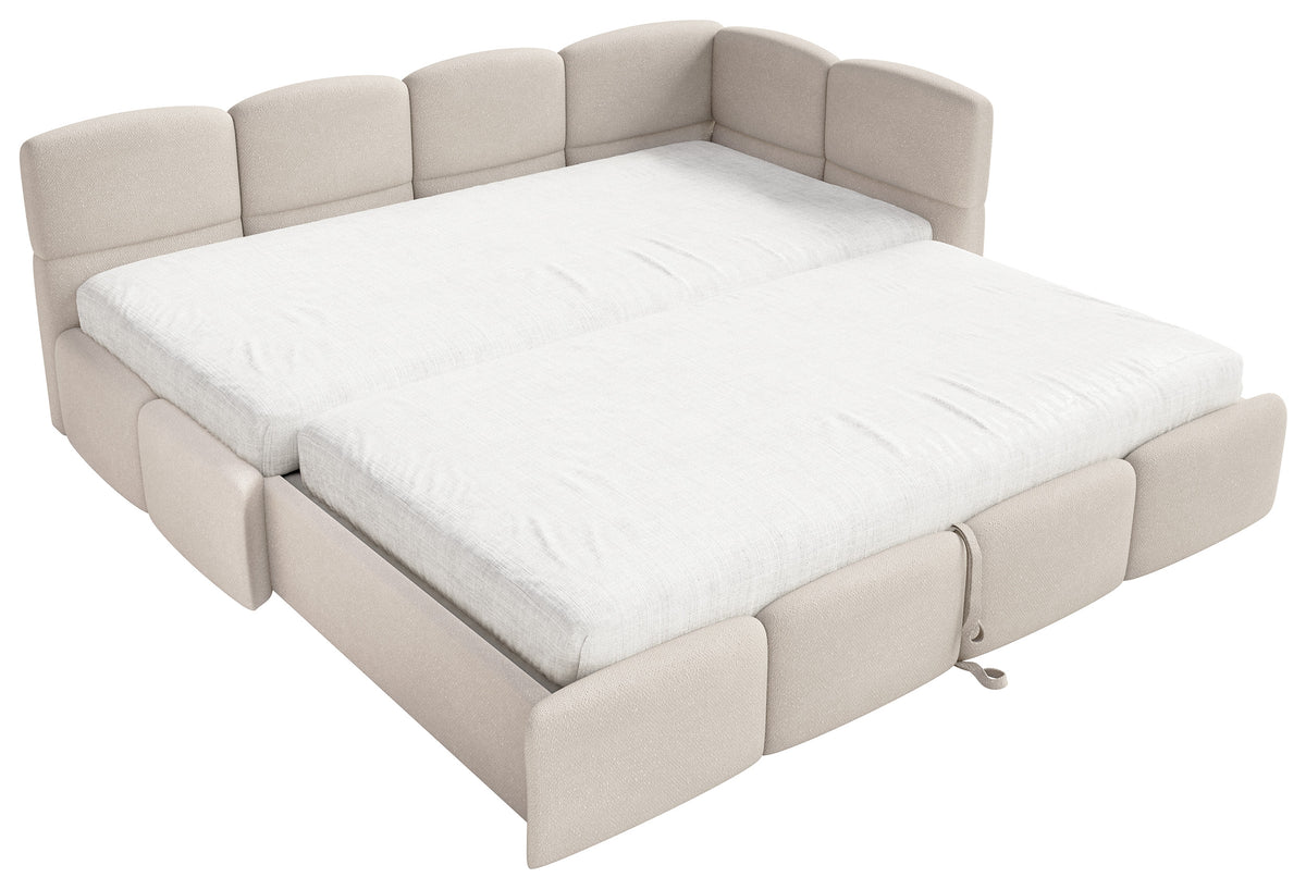 Jugendbett 90x200 cm Cloudy, ausziehbar, rechtsseitig, mit Matratzen, cremefarbener Chenille