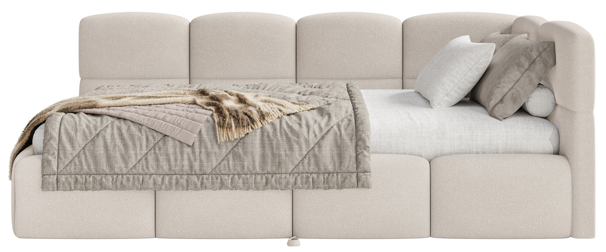 Jugendbett 90x200 cm Cloudy, ausziehbar, rechtsseitig, mit Matratzen, cremefarbener Chenille