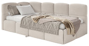 Jugendbett 90x200 cm Cloudy, links ausziehbar, mit Matratzen, cremefarbenes Chenille