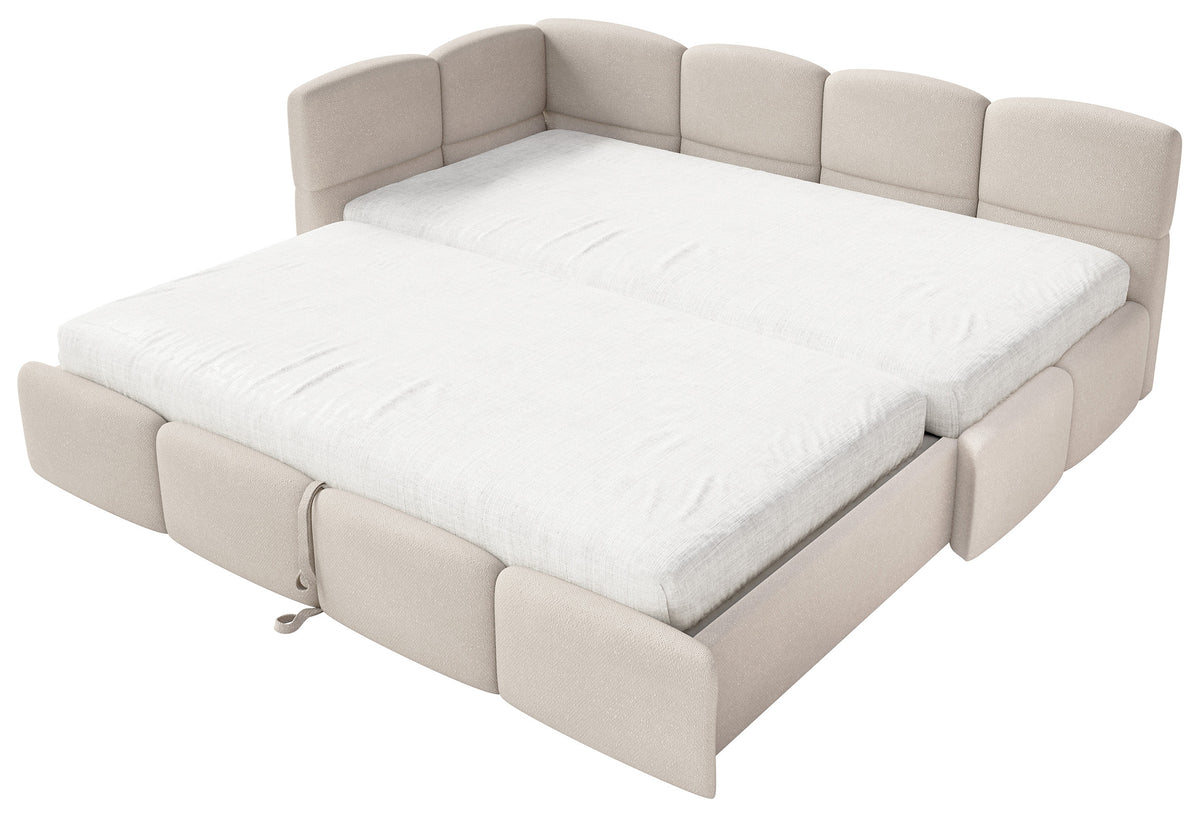 Jugendbett 90x200 cm Cloudy, links ausziehbar, mit Matratzen, cremefarbenes Chenille