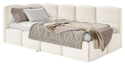 Jugendbett 90x200 cm Cloudy, ausziehbar, linksseitig, mit Matratzen, cremefarbener Velours, wasserabweisend und pflegeleicht
