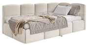 Jugendbett 90x200 cm Cloudy, rechtsseitig ausziehbar, mit Matratzen, hellbeiger Velours, wasserabweisend und pflegeleicht