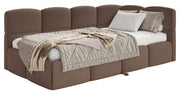 Jugendbett 90x200 cm Cloudy, rechtsseitig ausziehbar, mit Matratzen, brauner Velours, wasserabweisend und pflegeleicht