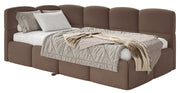 Jugendbett 90x200 cm Cloudy, ausziehbar, linksseitig, mit Matratzen, brauner Velours, wasserabweisend und pflegeleicht