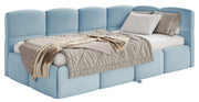 Jugendbett 90x200 cm Cloudy, rechts ausziehbar, mit Matratzen, hellblauer Velours, wasserabweisend und pflegeleicht