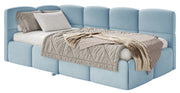 Jugendbett 90x200 cm Cloudy, ausziehbar, linksseitig, mit Matratzen, hellblauer Velours, wasserabweisend und pflegeleicht