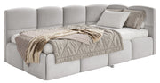 Jugendbett 90x200 cm Cloudy, rechtsseitig ausziehbar, mit Matratzen, hellgrauer Velours, wasserabweisend und pflegeleicht