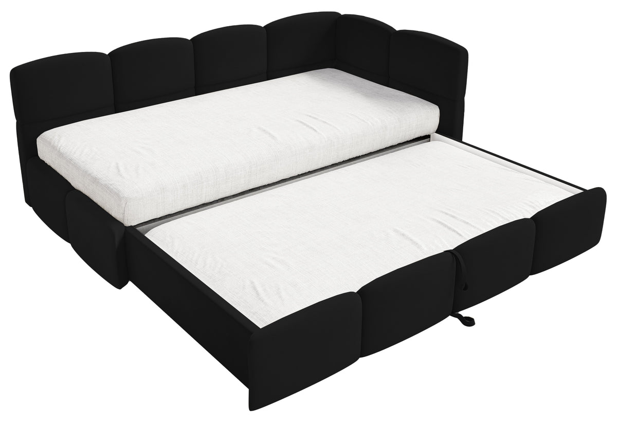 Jugendbett 90x200 cm Cloudy, rechtsseitig ausziehbar, mit Matratzen, schwarzer Velours, wasserabweisend und pflegeleicht