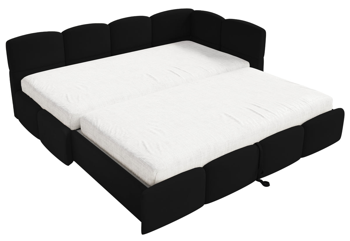 Jugendbett 90x200 cm Cloudy, rechtsseitig ausziehbar, mit Matratzen, schwarzer Velours, wasserabweisend und pflegeleicht