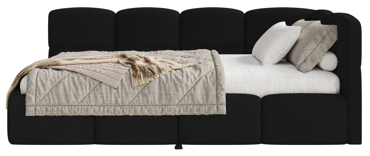 Jugendbett 90x200 cm Cloudy, rechtsseitig ausziehbar, mit Matratzen, schwarzer Velours, wasserabweisend und pflegeleicht
