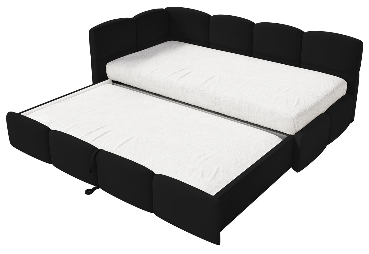 Jugendbett 90x200 cm Cloudy, ausziehbar, linksseitig, mit Matratzen, schwarzer Velours, wasserabweisend und leicht zu reinigen