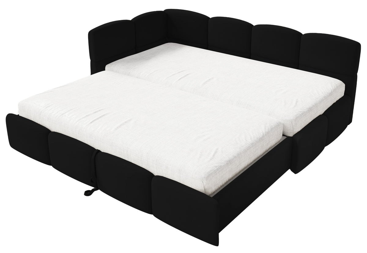 Jugendbett 90x200 cm Cloudy, ausziehbar, linksseitig, mit Matratzen, schwarzer Velours, wasserabweisend und leicht zu reinigen