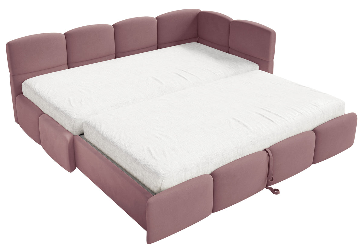 Jugendbett 90x200 cm Cloudy, rechts ausziehbar, mit Matratzen, rosa Velours, wasserabweisend und pflegeleicht