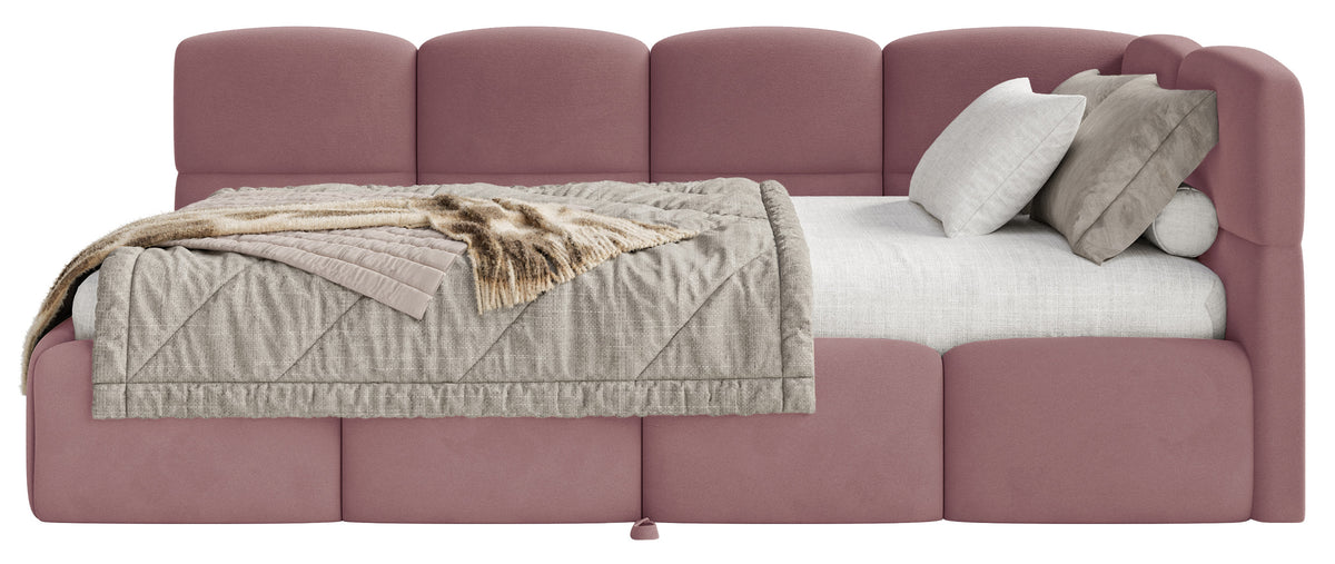 Jugendbett 90x200 cm Cloudy, rechts ausziehbar, mit Matratzen, rosa Velours, wasserabweisend und pflegeleicht