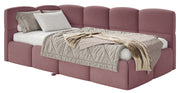 Jugendbett 90x200 cm Cloudy, ausziehbar, linksseitig, mit Matratzen, rosa Velours, wasserabweisend und pflegeleicht
