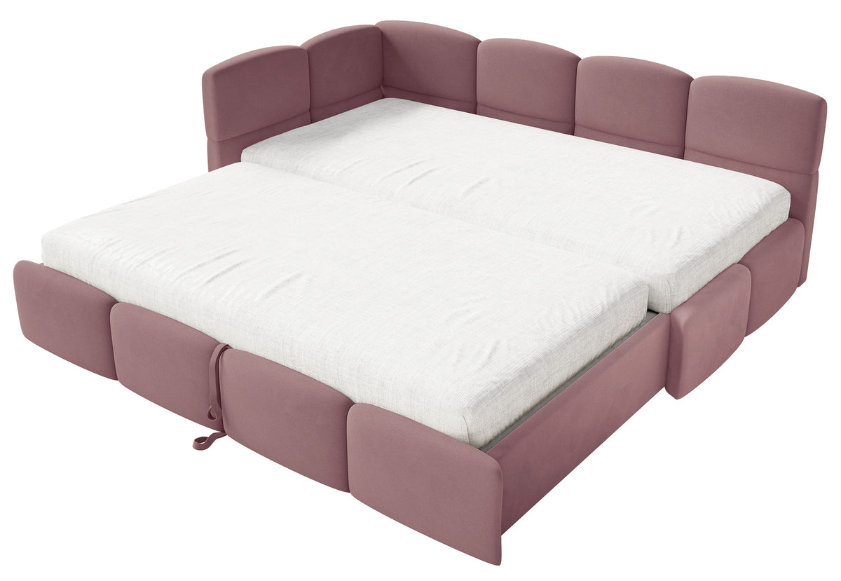 Jugendbett 90x200 cm Cloudy, ausziehbar, linksseitig, mit Matratzen, rosa Velours, wasserabweisend und pflegeleicht
