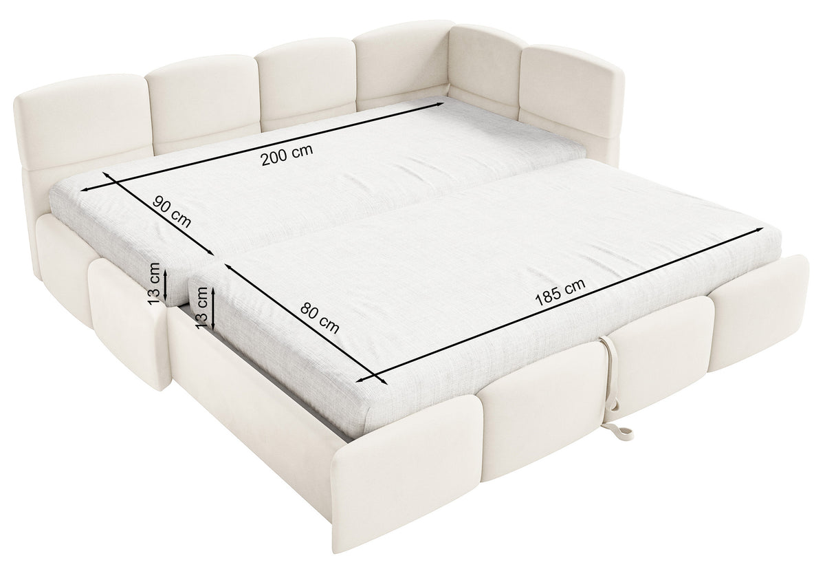 Jugendbett 90x200 cm Cloudy, ausziehbar, linksseitig, mit Matratzen, hellbrauner Chenille