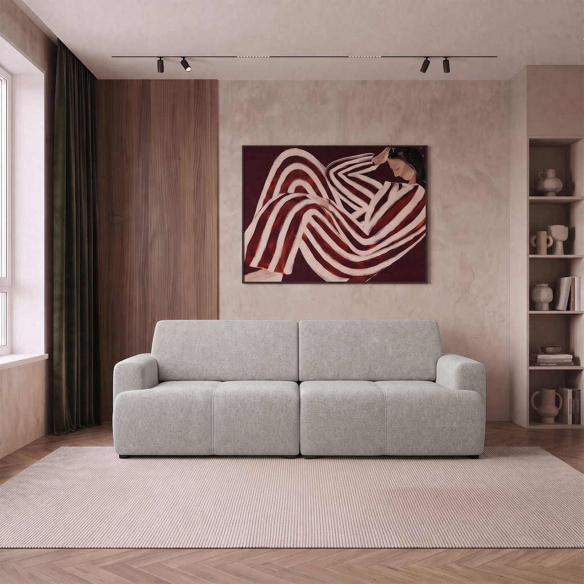 Dreisitziges Schlafsofa Cobbly mit Stauraum, grauer Chenille-Bezug