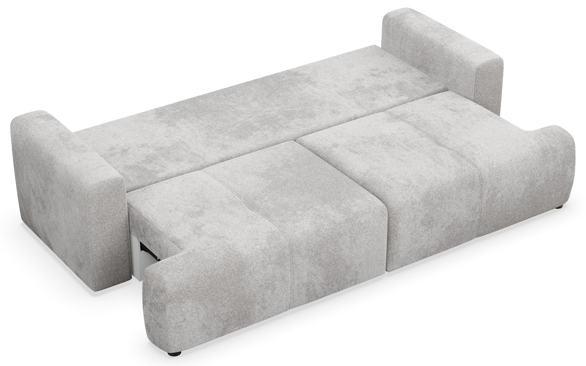 Dreisitziges Schlafsofa Cobbly mit Stauraum, grauer Chenille-Bezug