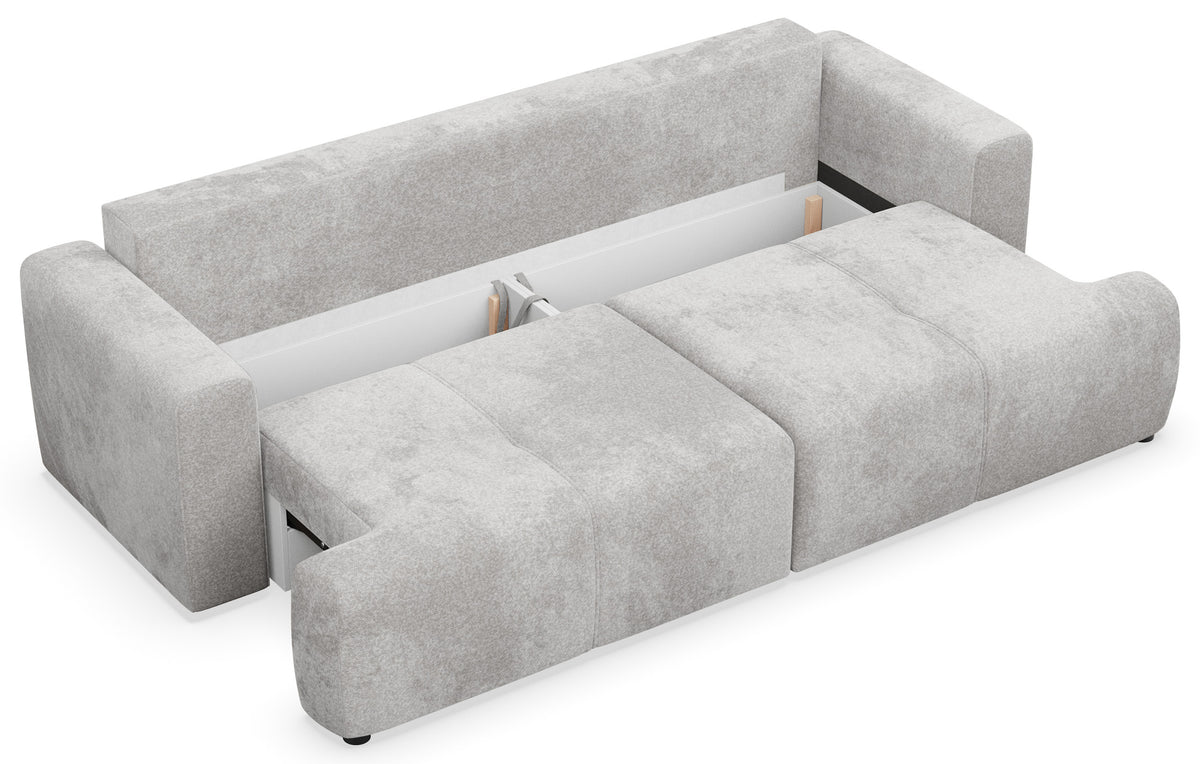 Dreisitziges Schlafsofa Cobbly mit Stauraum, grauer Chenille-Bezug