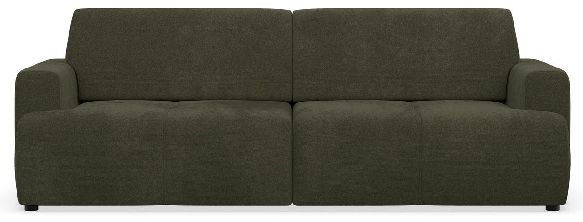 Dreisitziges Schlafsofa Cobbly mit Stauraum, olivgrüner Chenille