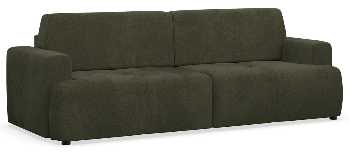 Dreisitziges Schlafsofa Cobbly mit Stauraum, olivgrüner Chenille